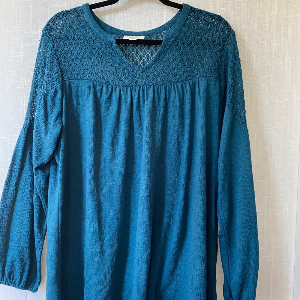 Style & Co. Linen  Teal Smock Shirt